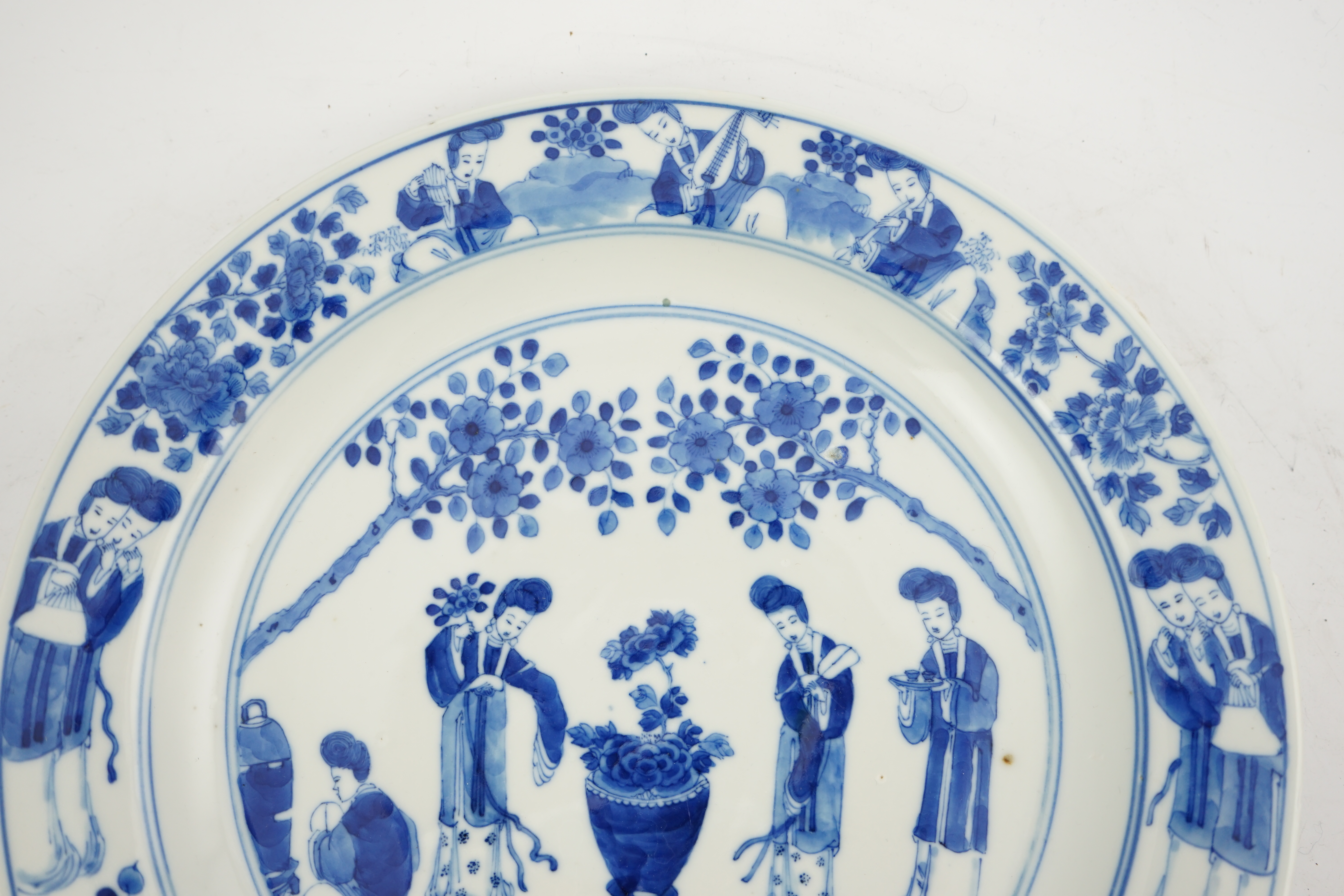 A Chinese blue and white 'ladies' plate, Kangxi mark, 19th century